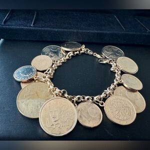 Milor Italy Classic Gold Over Silver Euro Coin Bracelet  7 1/4”